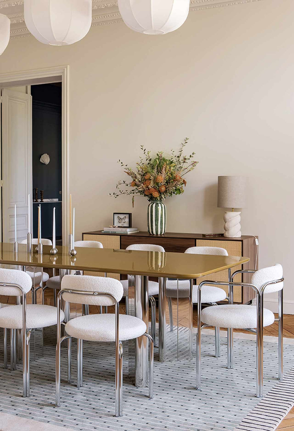 Fauteuil Hortense - Acier chromé et lin naturel