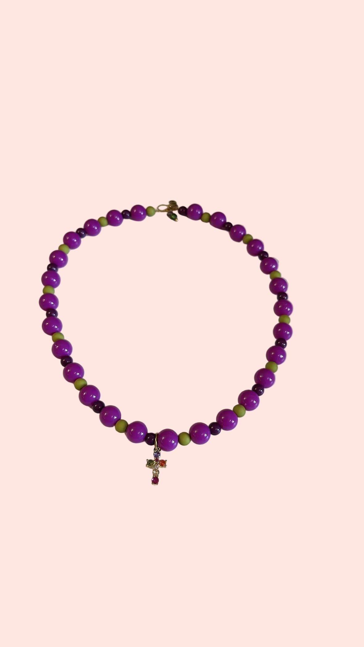 Collier Violet & Vert – 1 Pampille – Atelier Poésie