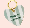Porte-clés Maison Bonheur rayé vert et blanc