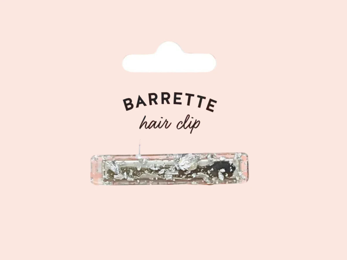 Barrette – Résine transparente & éclats argentés