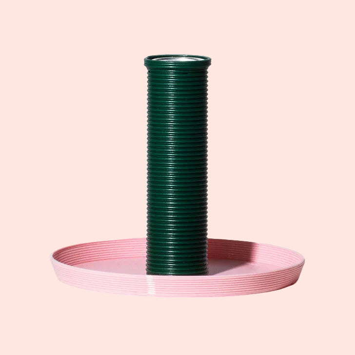 Warren & Laetitia - bougeoir design vert et rose moyen format