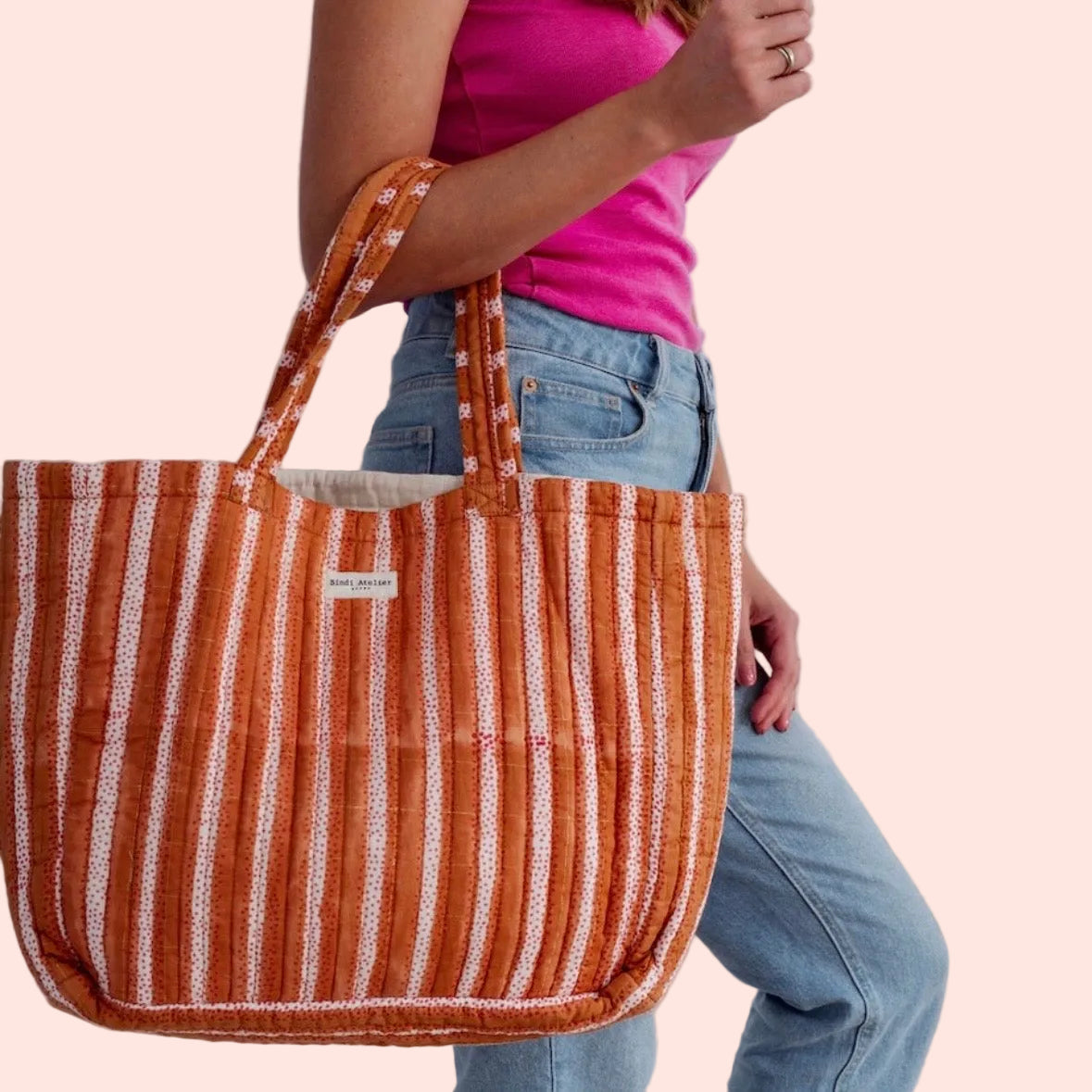Sac cabas Rayures orange-Bindi Atelier