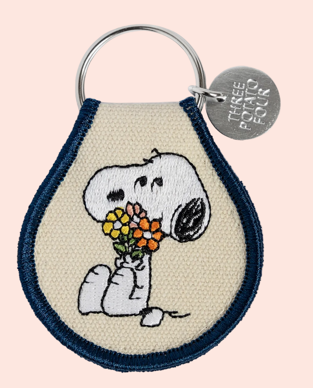 Porte-clés Snoopy brodé - fleurs