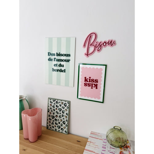 Affiche en plexiglas à rayures Des bisous de l'amour et du bordel