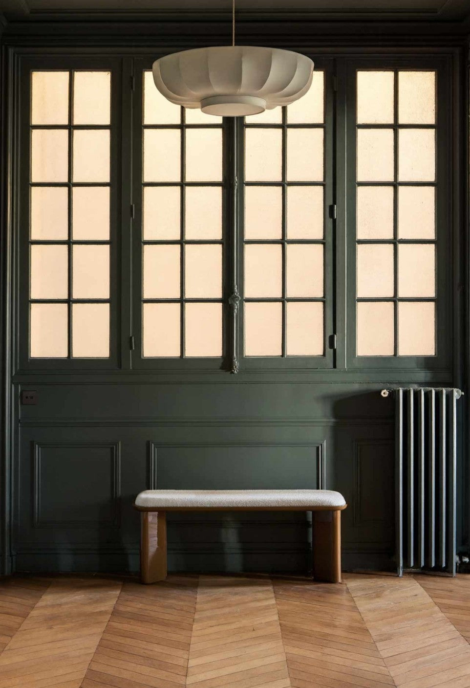 Banc Lazare - Bois laqué caramel et tissu bouclette