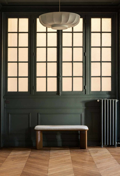 Banc Lazare - Bois laqué caramel et tissu bouclette