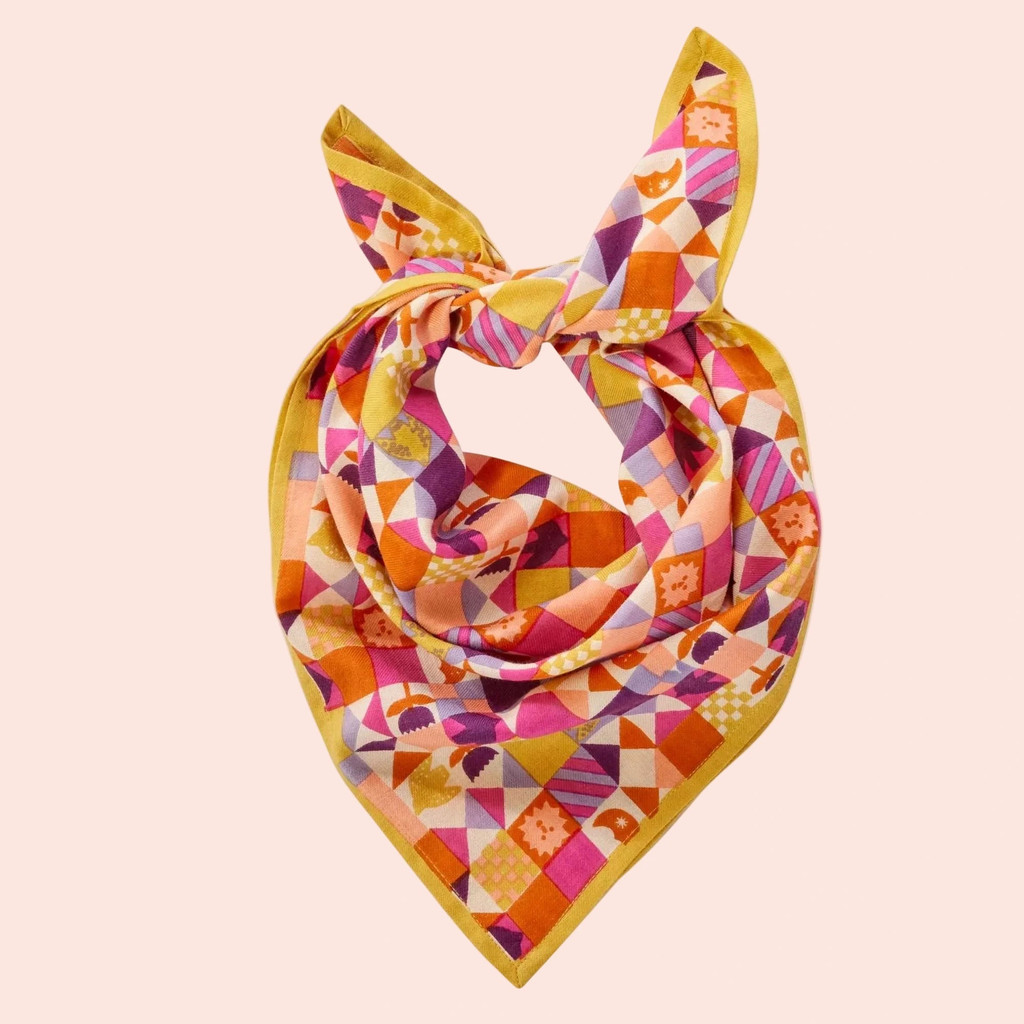 Bonheur du Jour - foulard patchy miel blockprint 60x60 cm