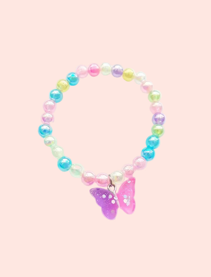 Bracelet Mini Galaxie pastel avec papillon scintillant – Bijou coloré tendance