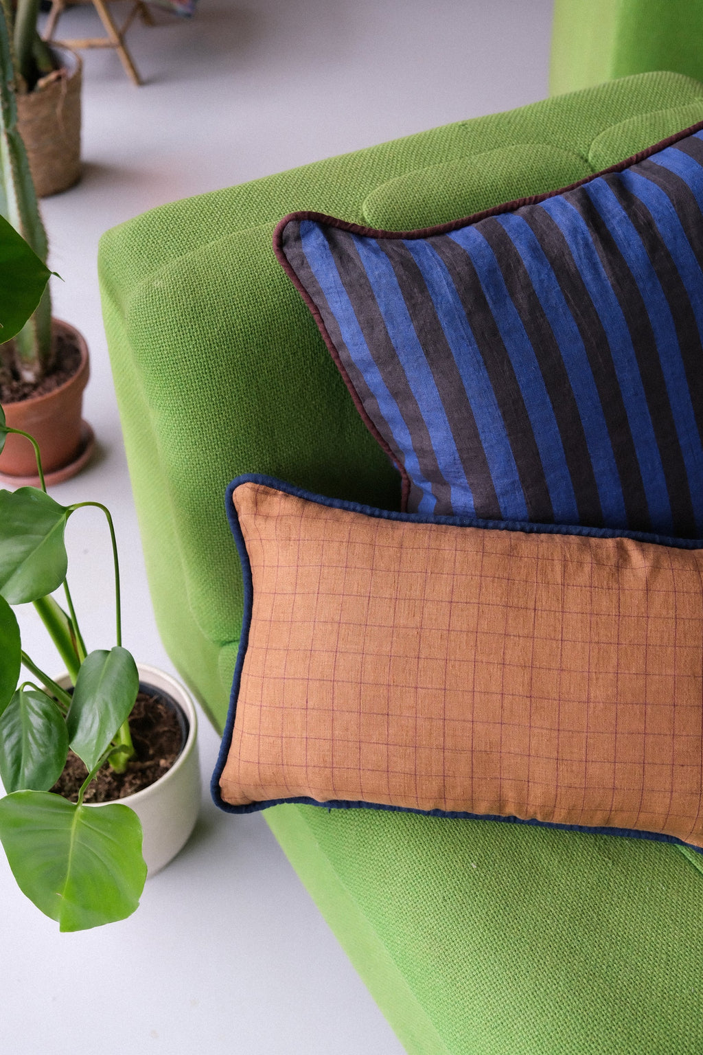 Coussin en lin 50 x 35 cm - Carreaux ocre
