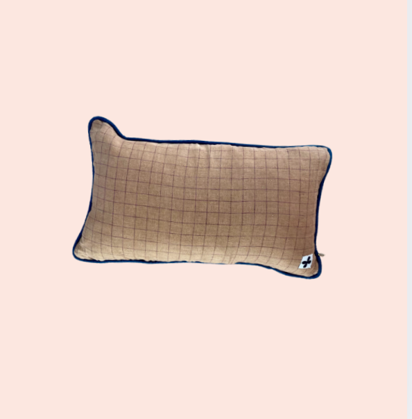 Coussin en lin 50 x 35 cm - Carreaux ocre