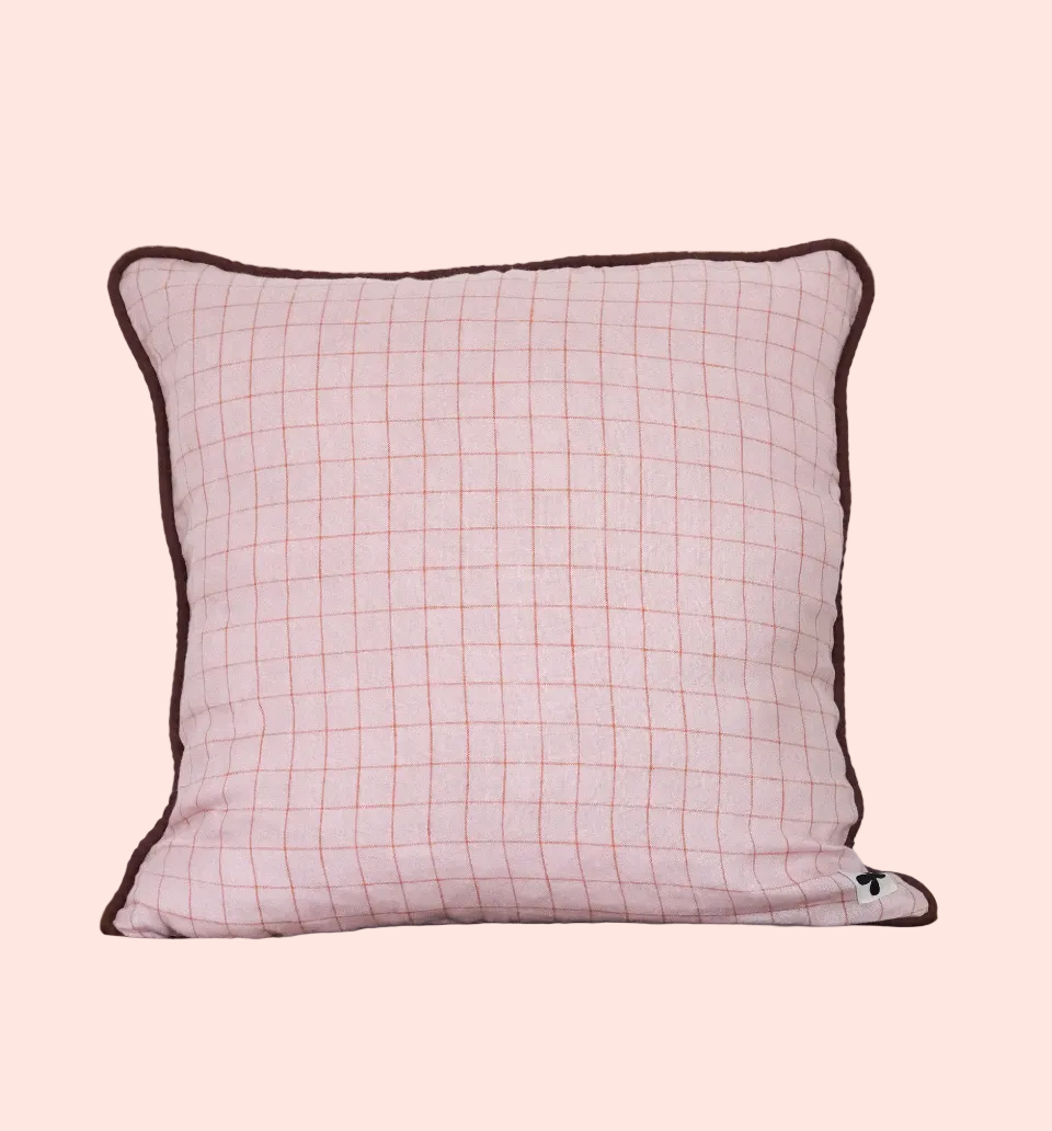 Coussin en lin à carreaux rose - 50x50 cm