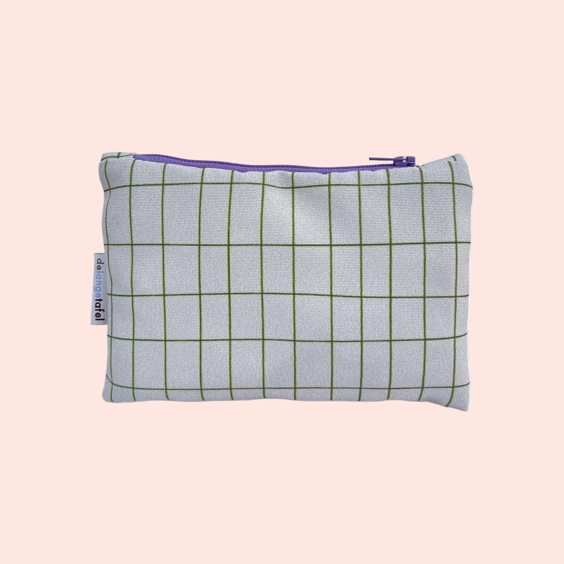 Pochette zippée motif quadrillé vert et violet – trousse compacte imperméable