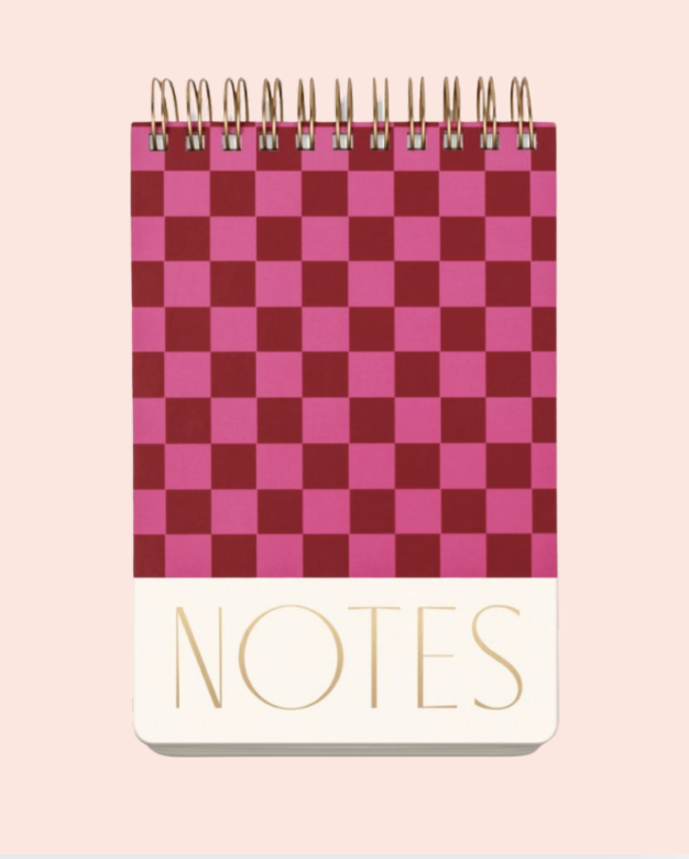 Grand bloc-notes à spirales - 192 pages - damier rose et bordeaux