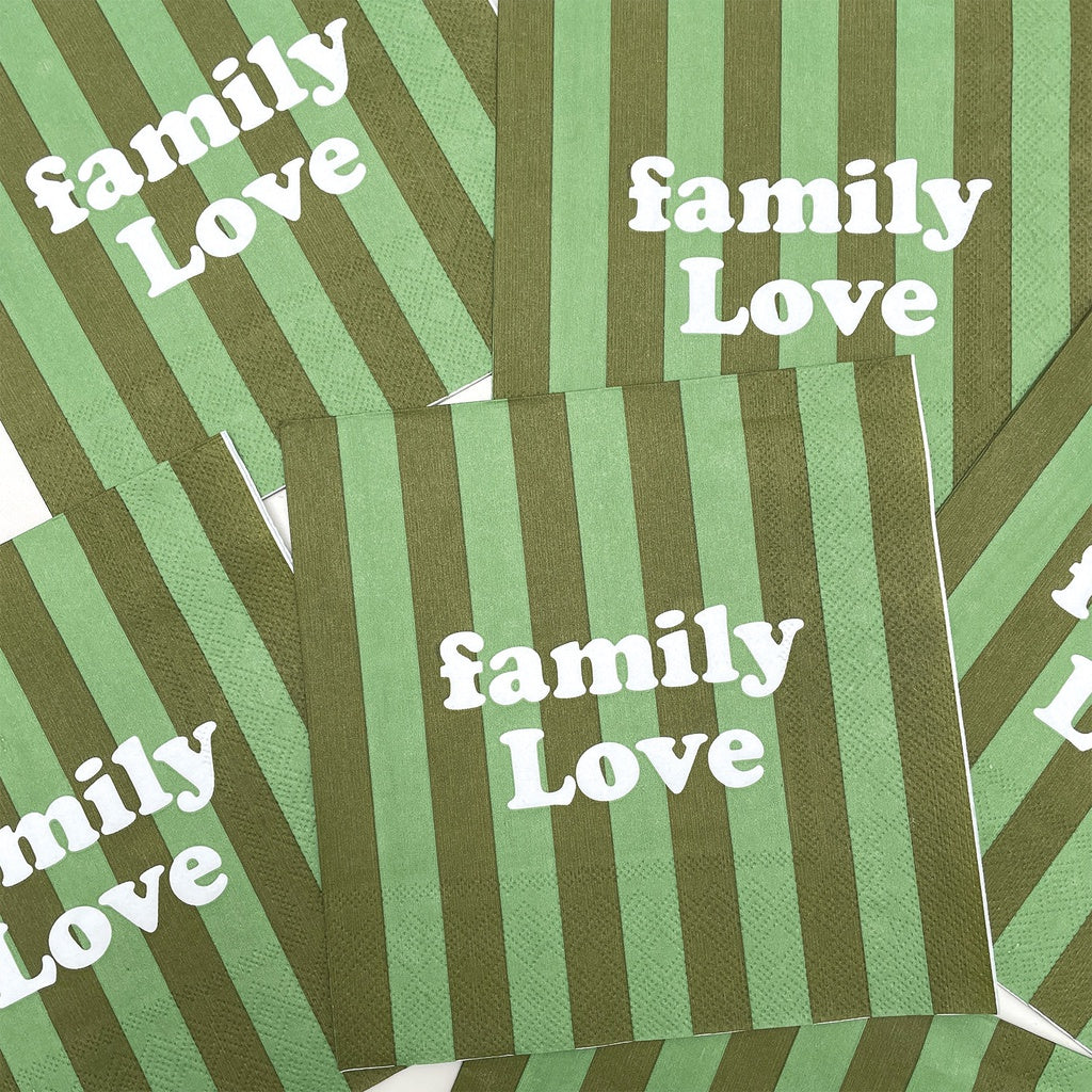 Serviette papier Rayures vertes - Family Love - Lot de 20